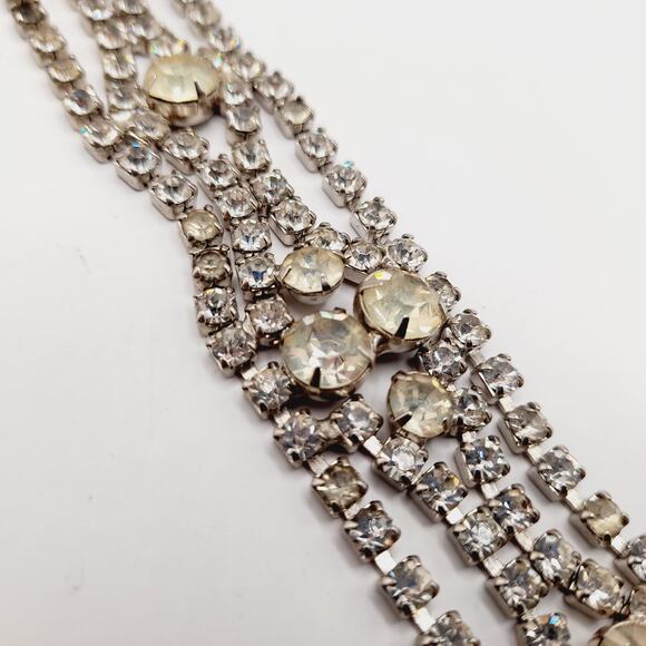 Vintage 1950s Clear Rhinestone Four Row Bracelet - 7 1/4 Inches, Wedding Jewelry - Picture 10 of 11